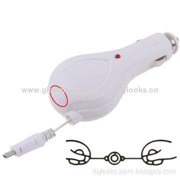 Micro USB Retractable Cable Car Charger with Retractable ButtonNew